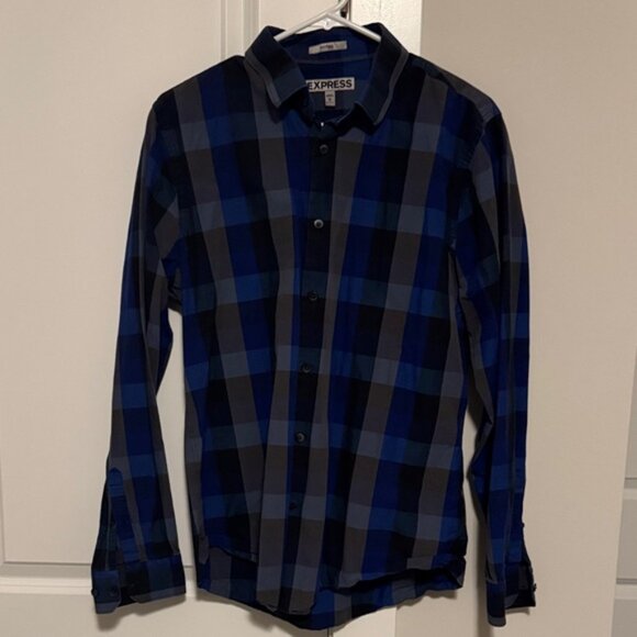 Express Men's Casual Plaid Shirts - Teal and Navy - Picture 8 of 8